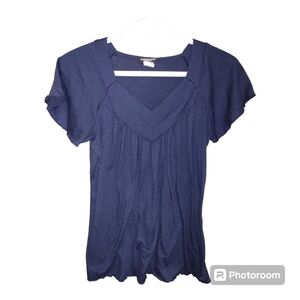 PERSEPTION CONCEPT Navy Flowy V-Neck Blouse Size Medium